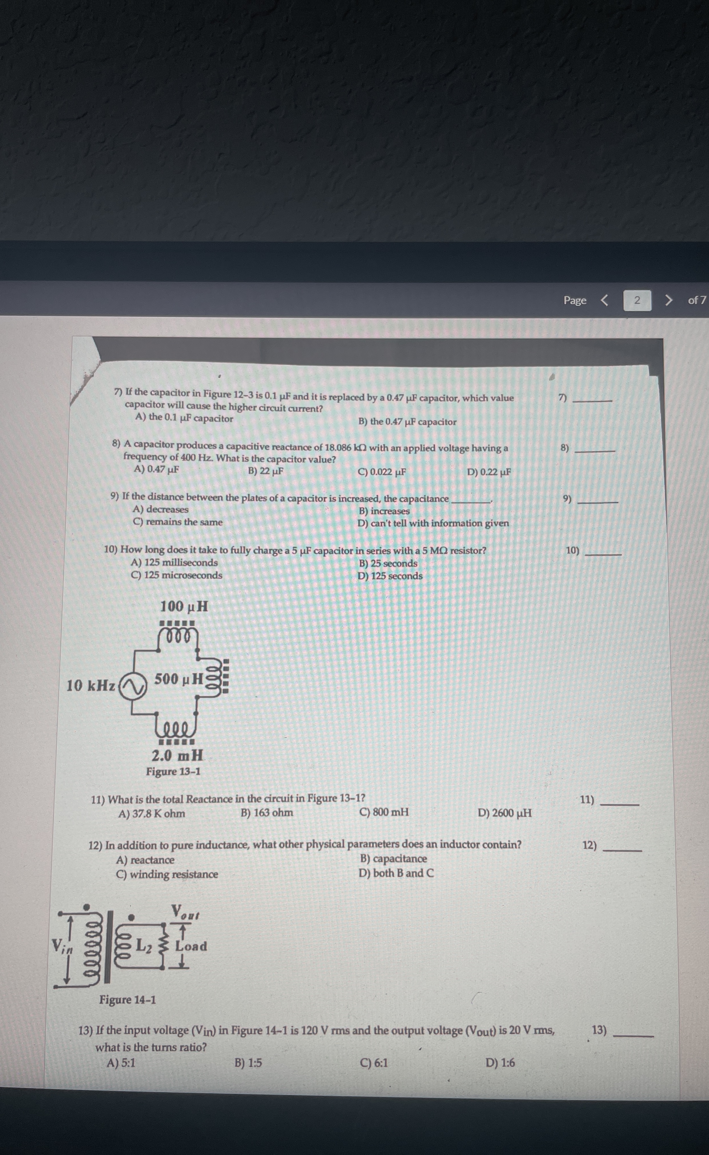 Page 2 of 7 If the capacitor in Figure 1 2 - 3 is