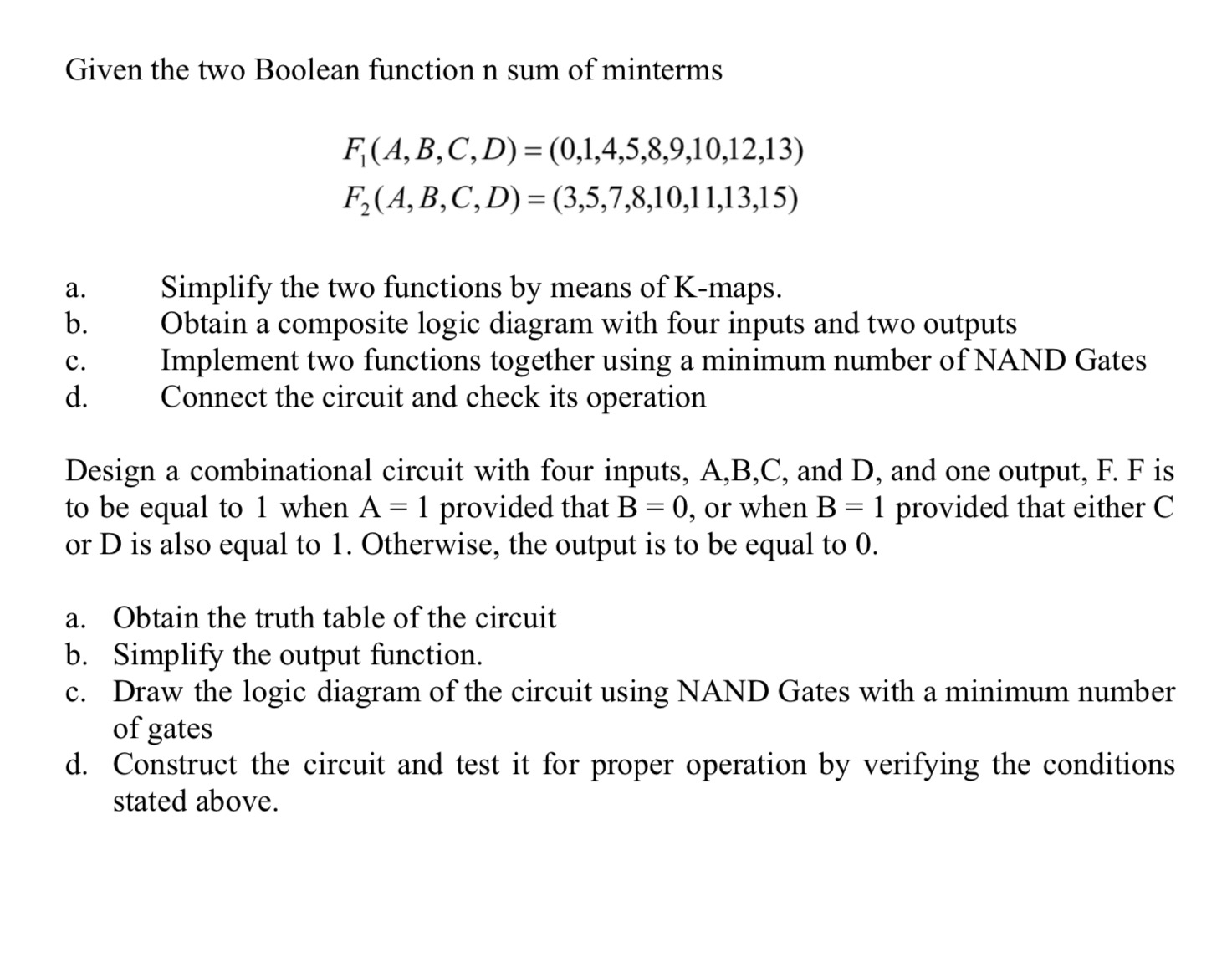 Given the two Boolean function n sum of minterms