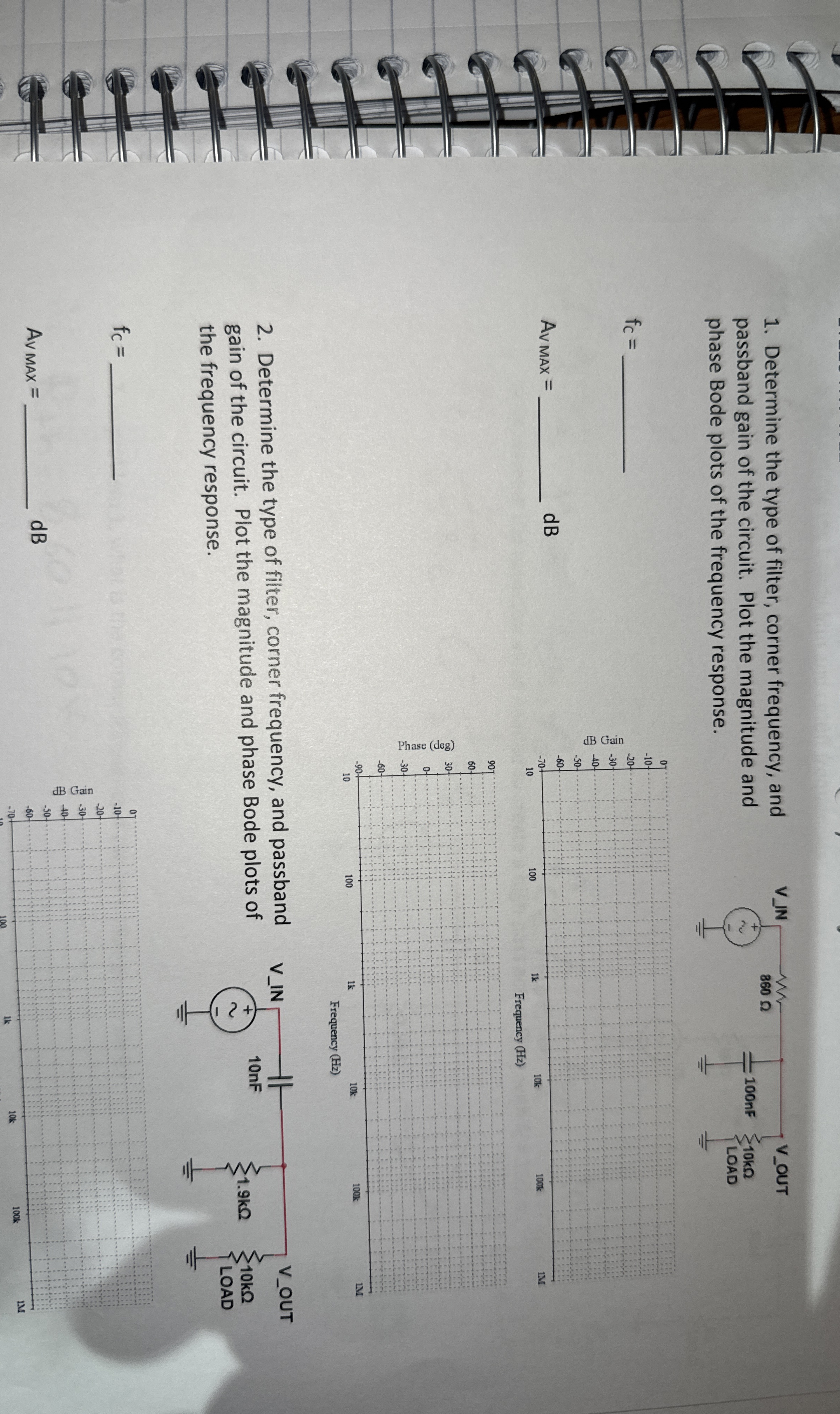 Determine the type of filter, corner frequency,