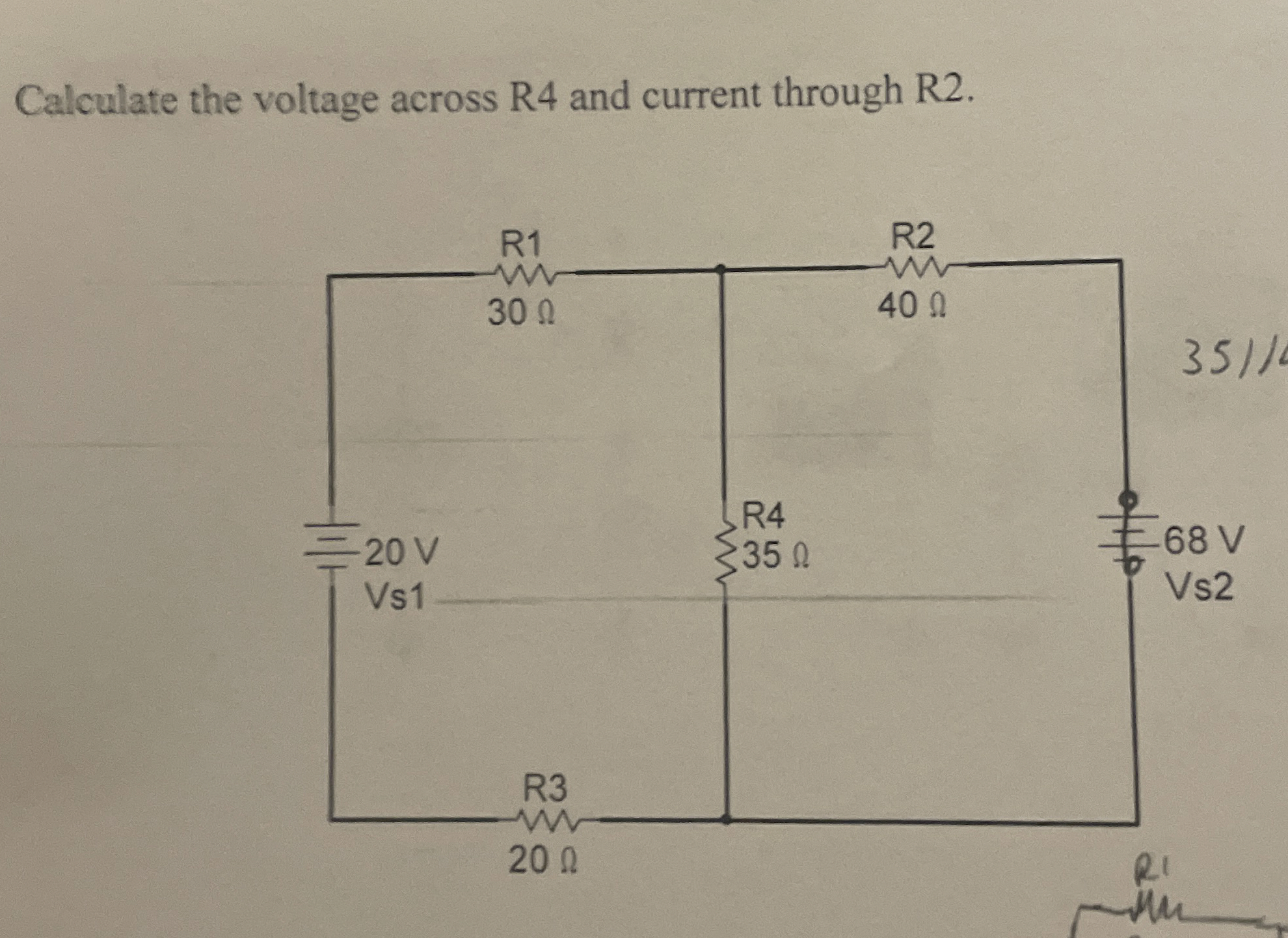 Calculate the voltage across R 4 and current