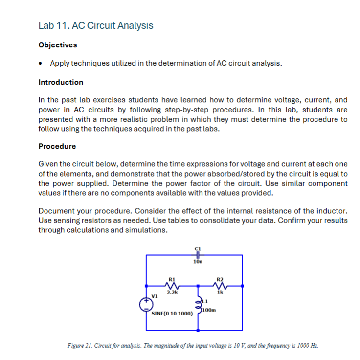 Lab 1 1 . AC Circuit Analysis Objectives Apply