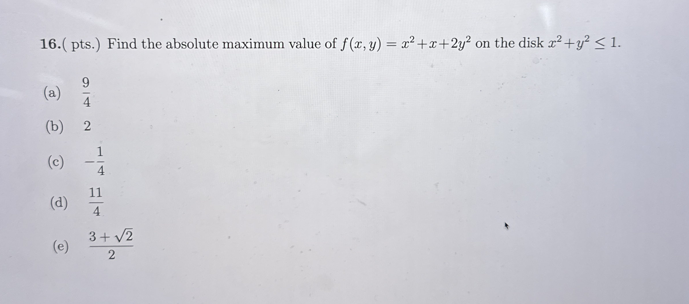 ( pts . ) Find the absolute maximum value of f (