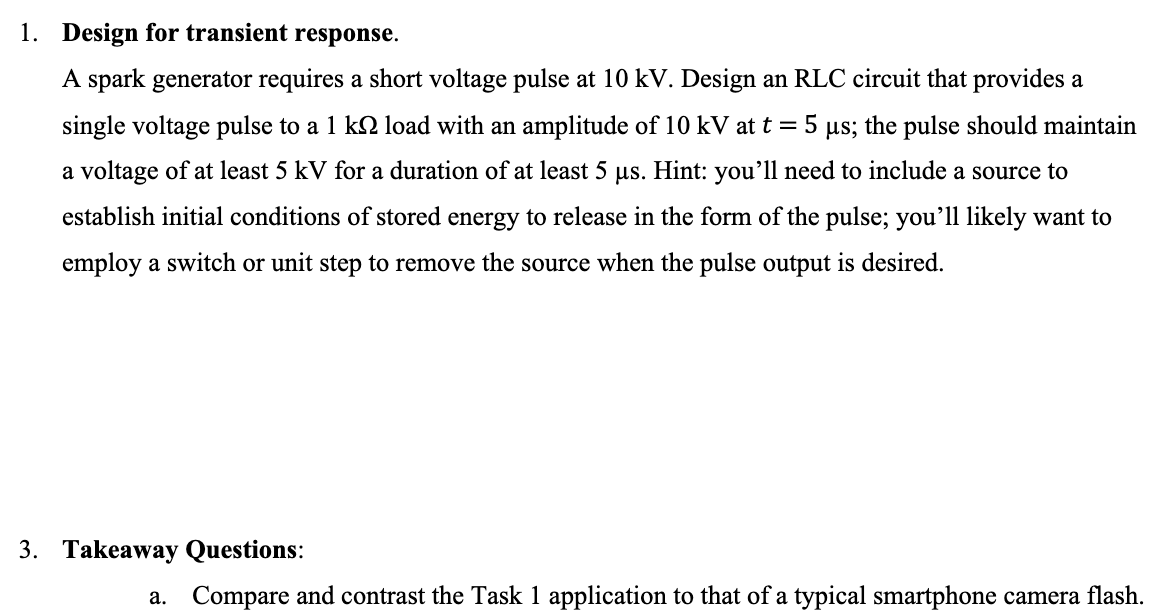 1 . Design for transient response. A spark
