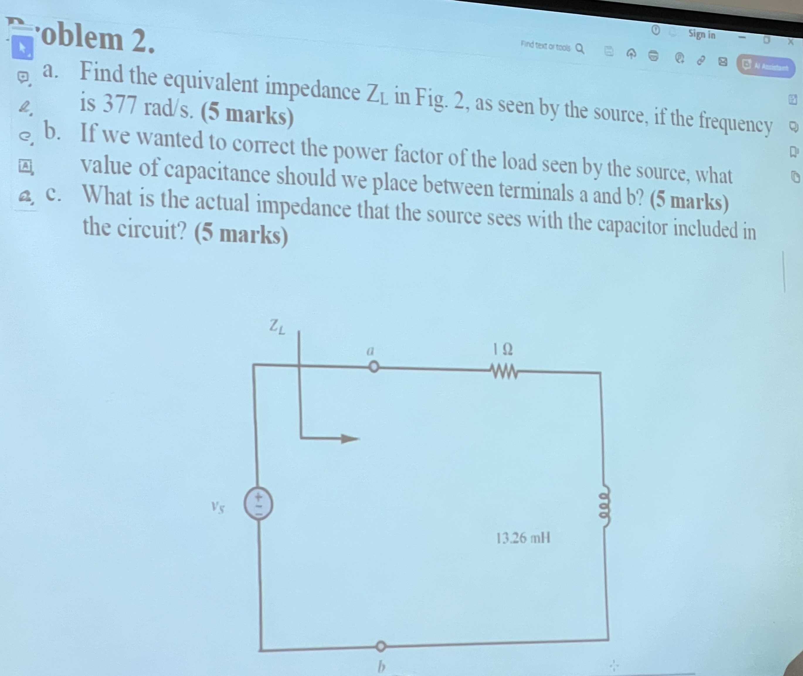 oblem 2 . a . Find the equivalent impedance \ ( \