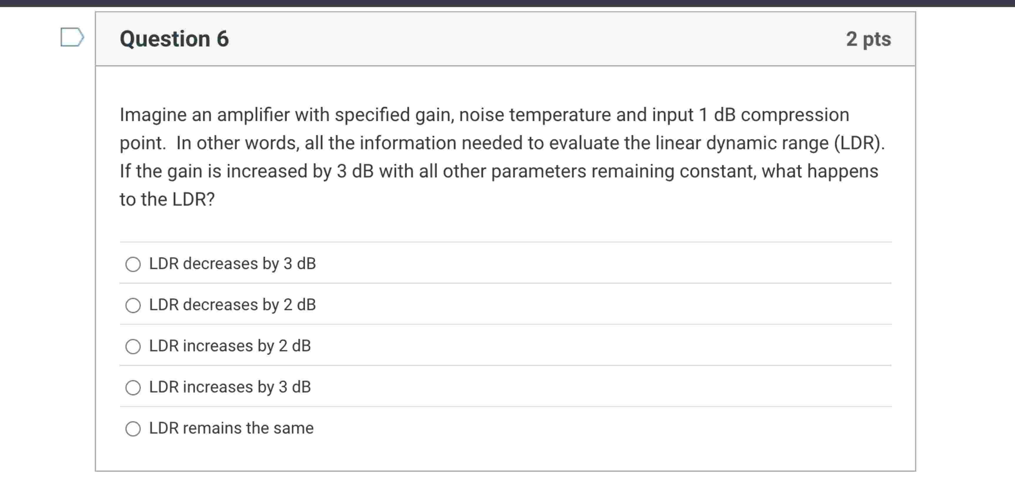 Question 6 2 pts Imagine an amplifier with