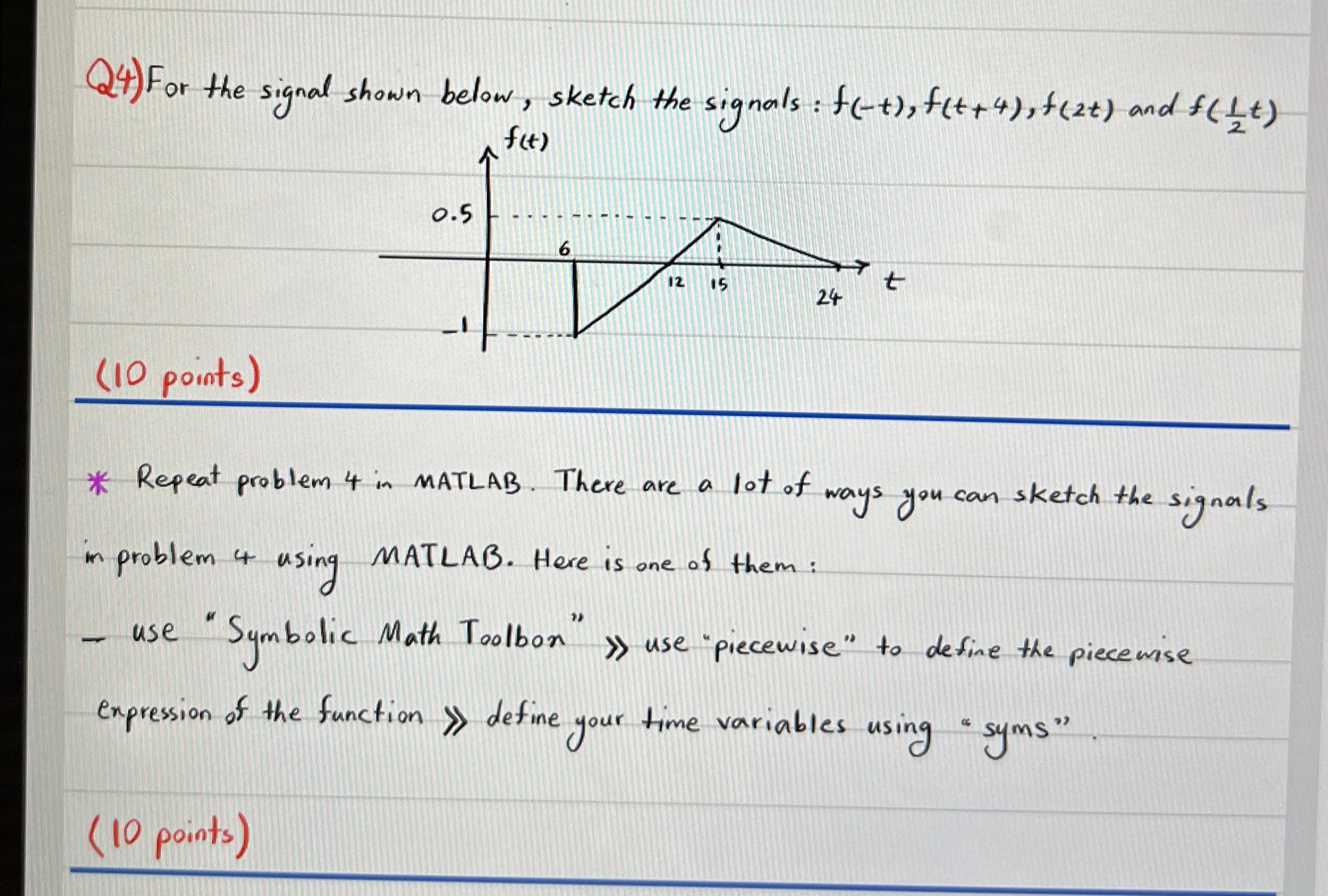 Q 4 ) For the signal shown below, sketch the