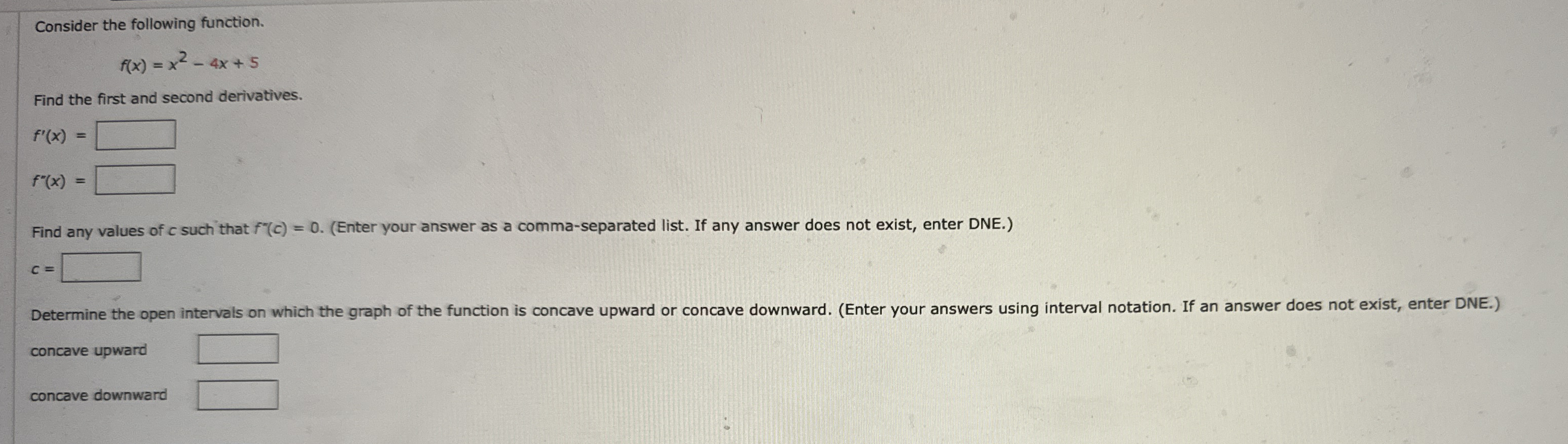 Consider the following function. f ( x ) = x 2 -
