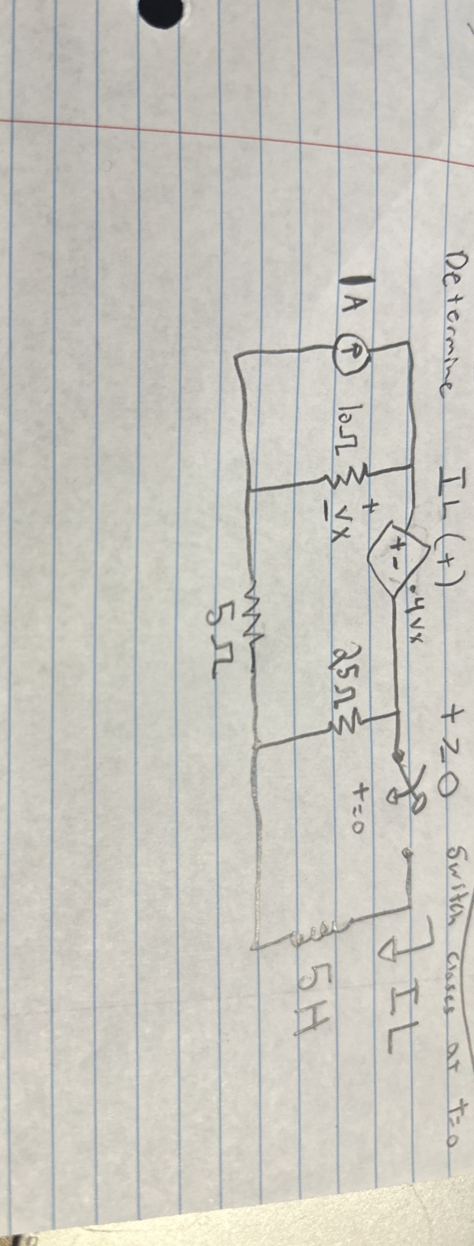 Determine IL ( t ) , t 0 swith ciases at t = 0