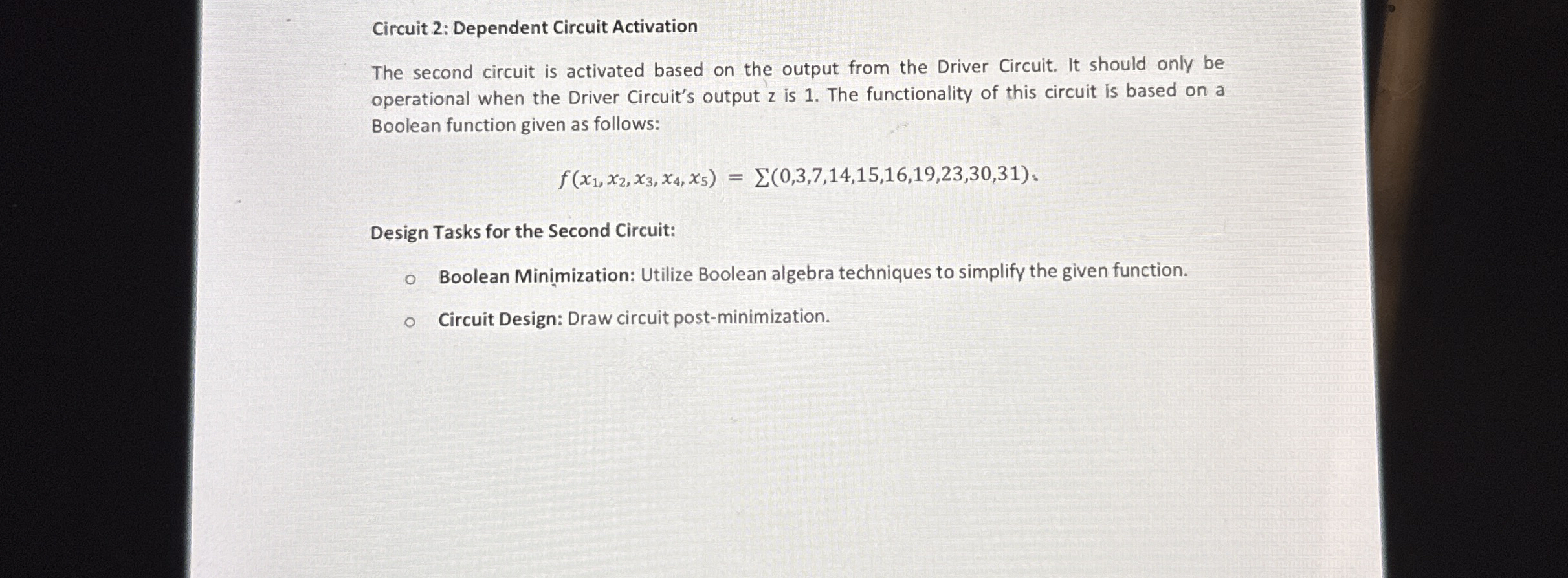 Circuit 2 : Dependent Circuit Activation The