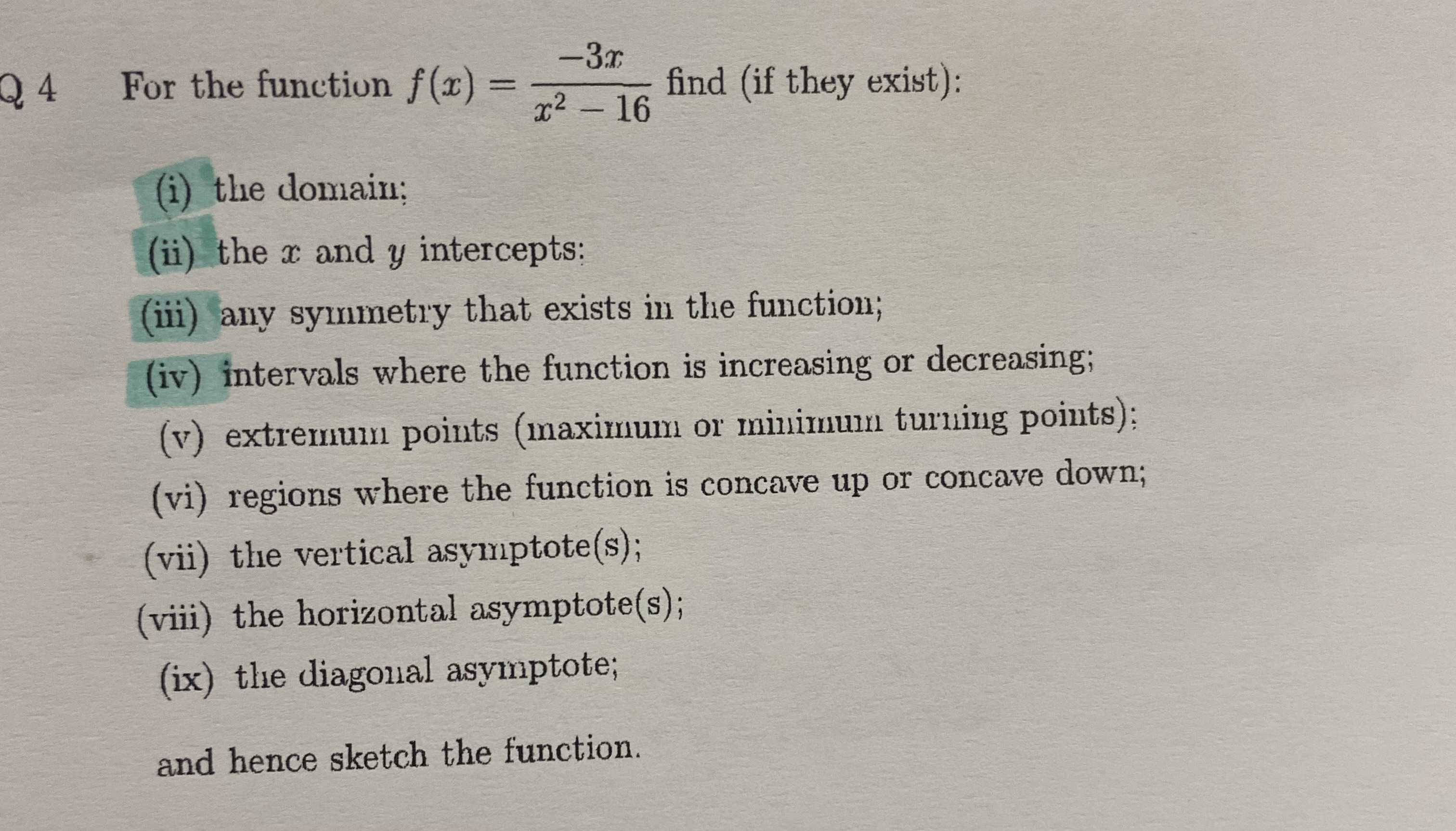 Q 4 For the function f ( x ) = ( - 3 x ) / ( x ^