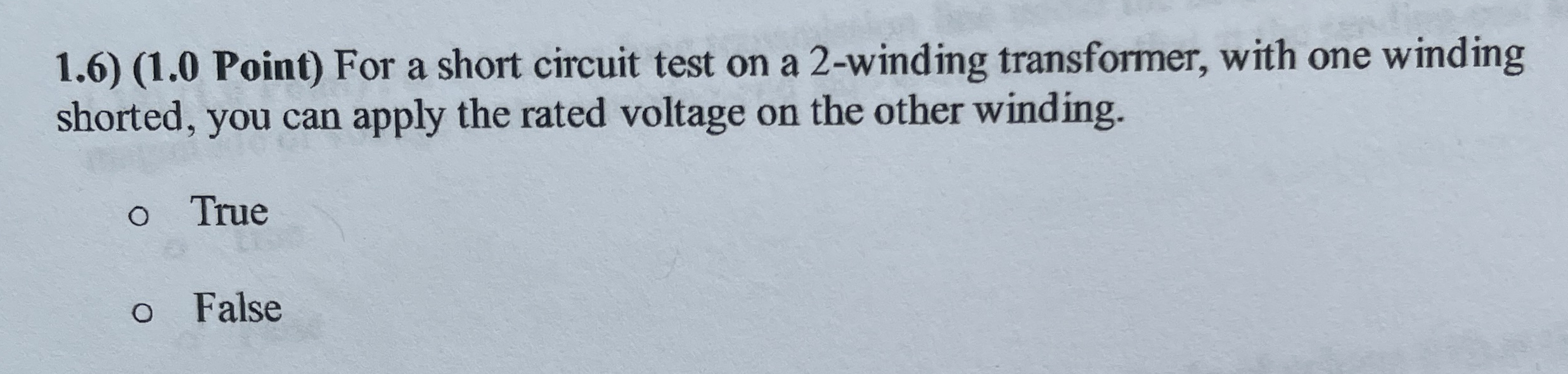 e 1 . 6 ) ( 1 . 0 Point ) For a short circuit
