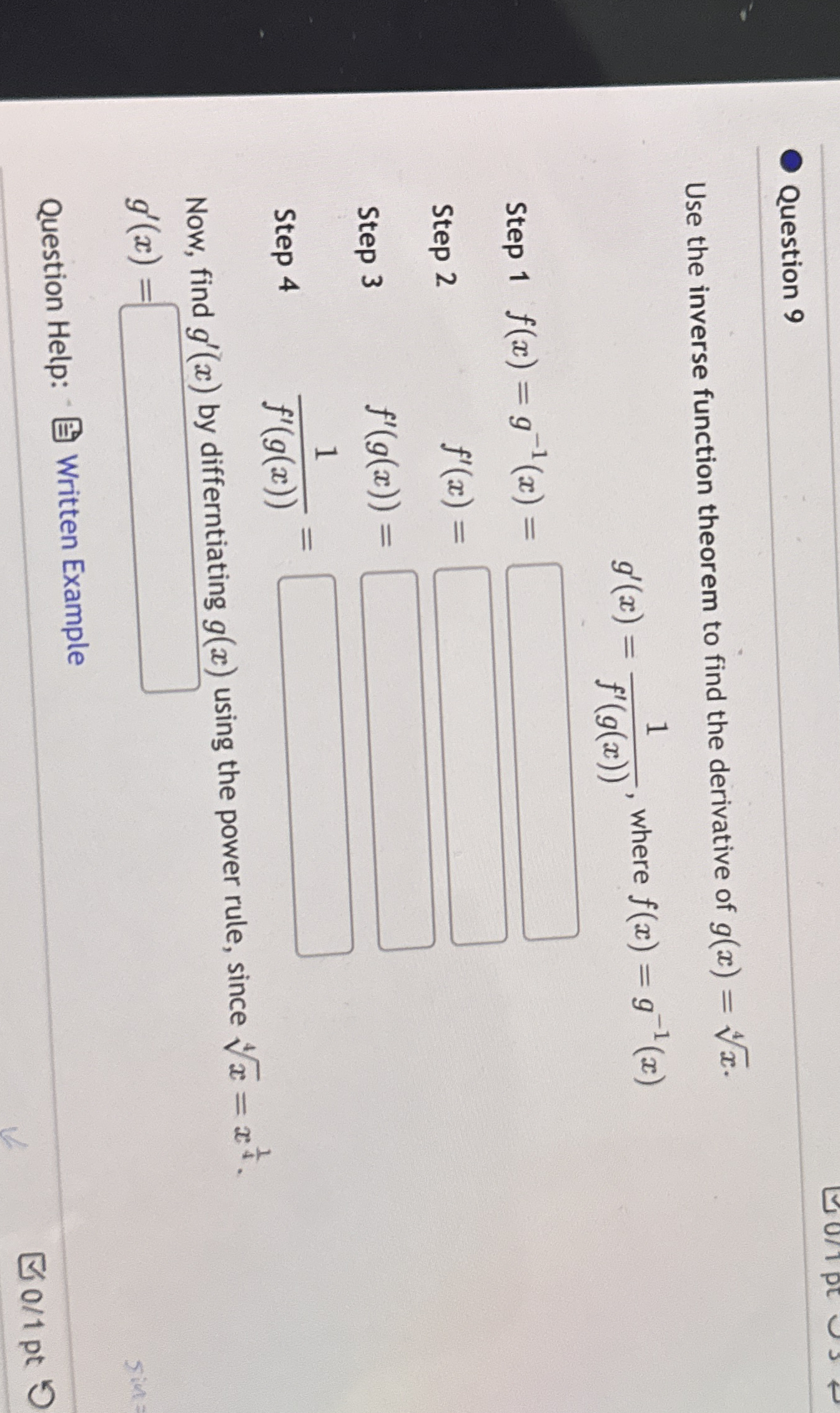 Question 9 Use the inverse function theorem to