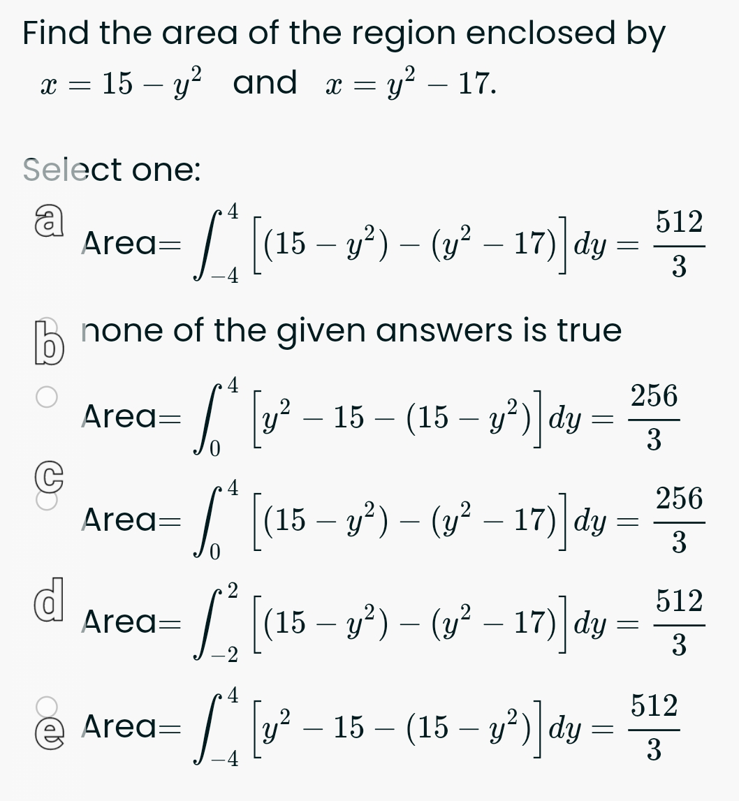 Find the area of the region enclosed by x = 1 5 -