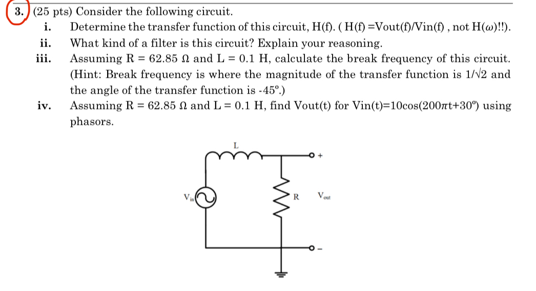 ( 2 5 pts ) Consider the following circuit. i .