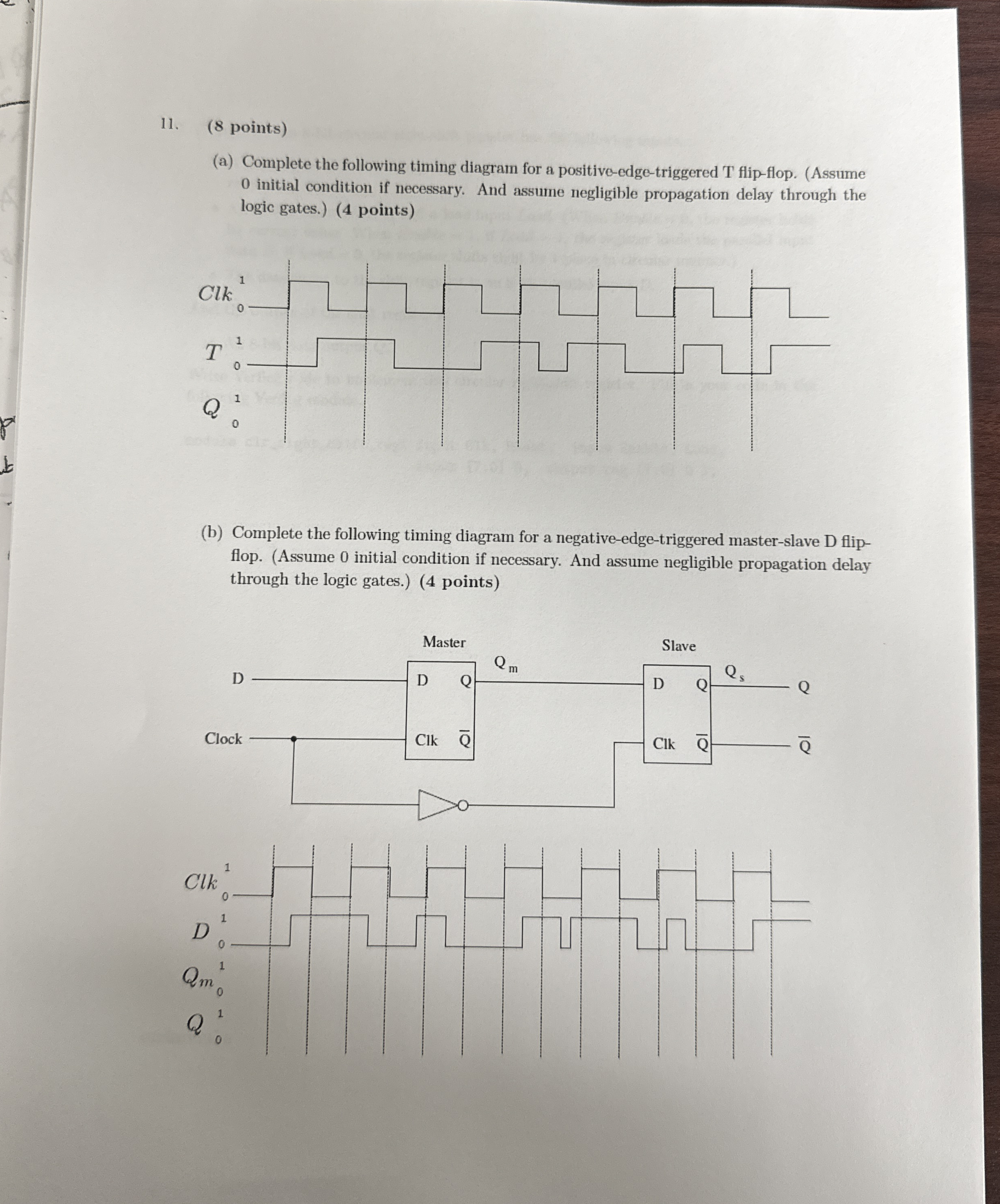 ( 8 points ) ( a ) Complete the following timing