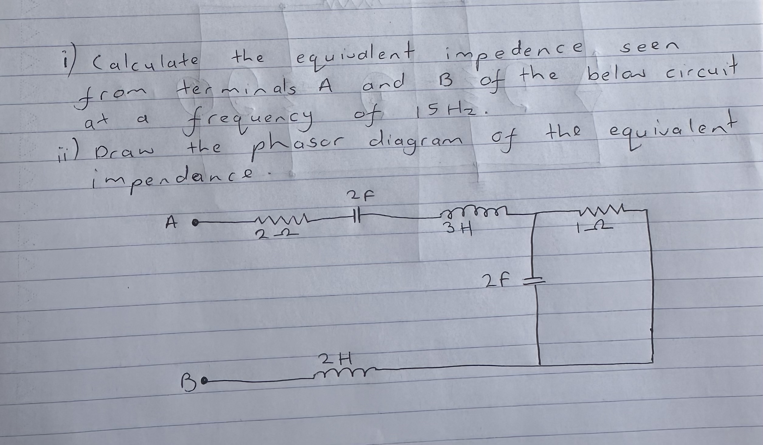 i ) Calculate the equiualent impedence seen from