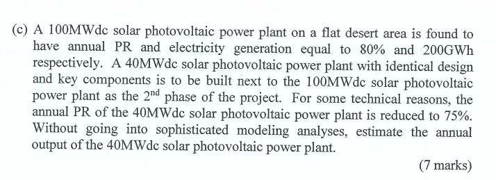 ( c ) A 1 0 0 MWdc solar photovoltaic power plant