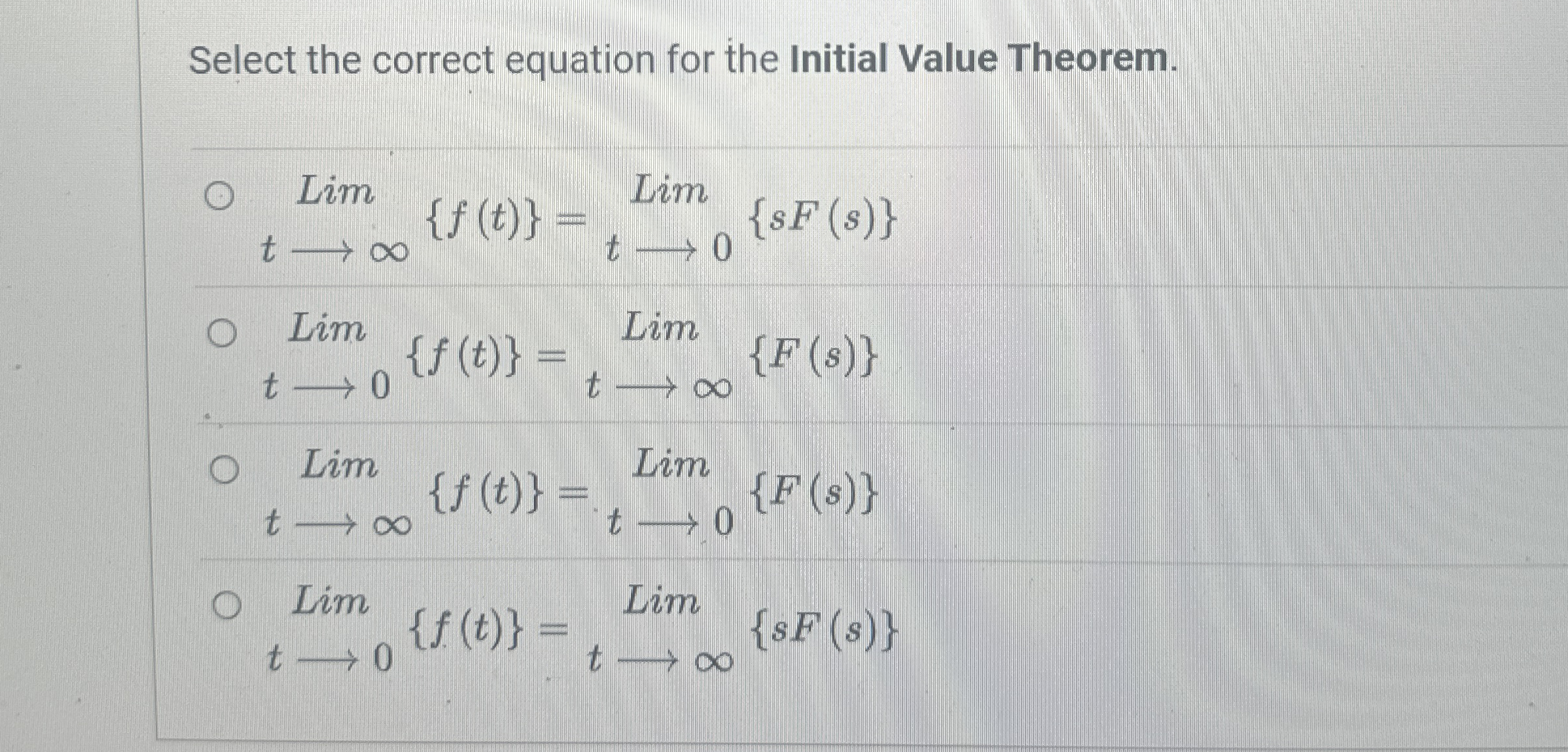 Select the correct equation for the Initial Value