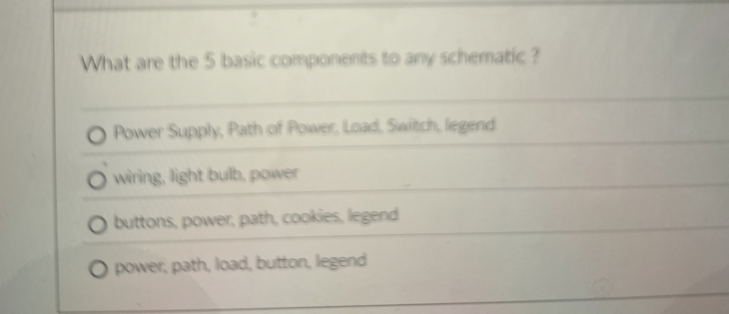 What are the 5 basic components to any schematic?