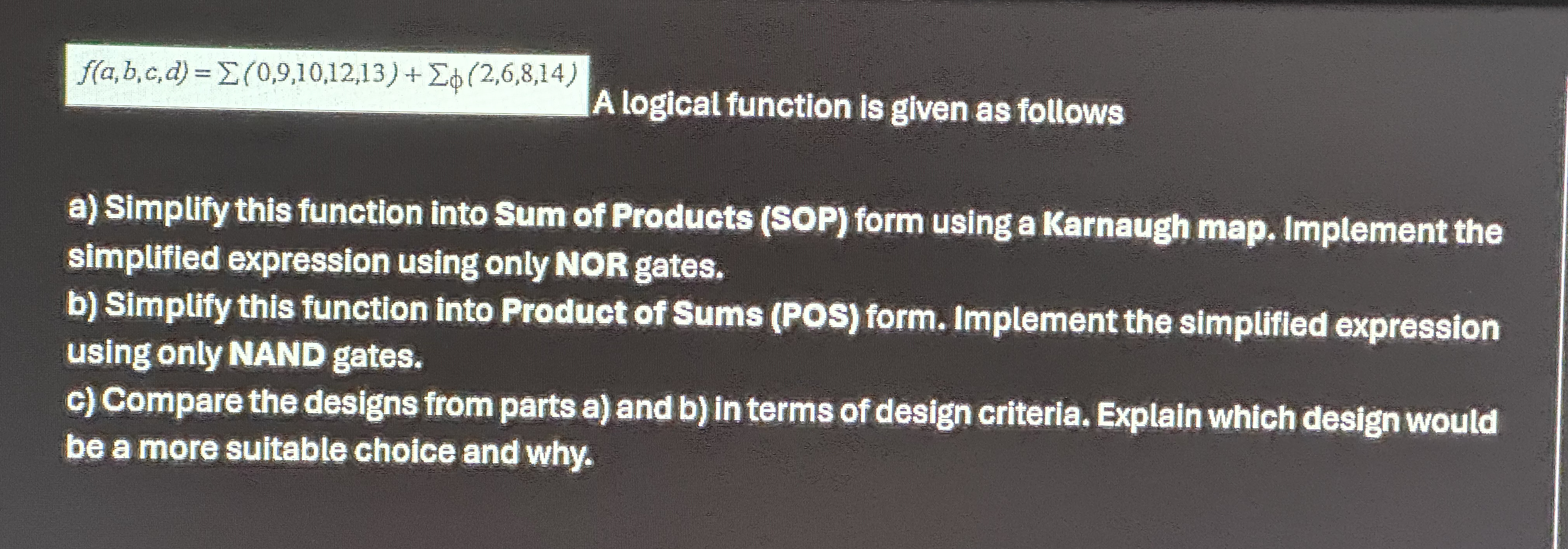 f ( a , b , c , d ) = ? ? ( 0 , 9 , 1 0 , 1 2 , 1