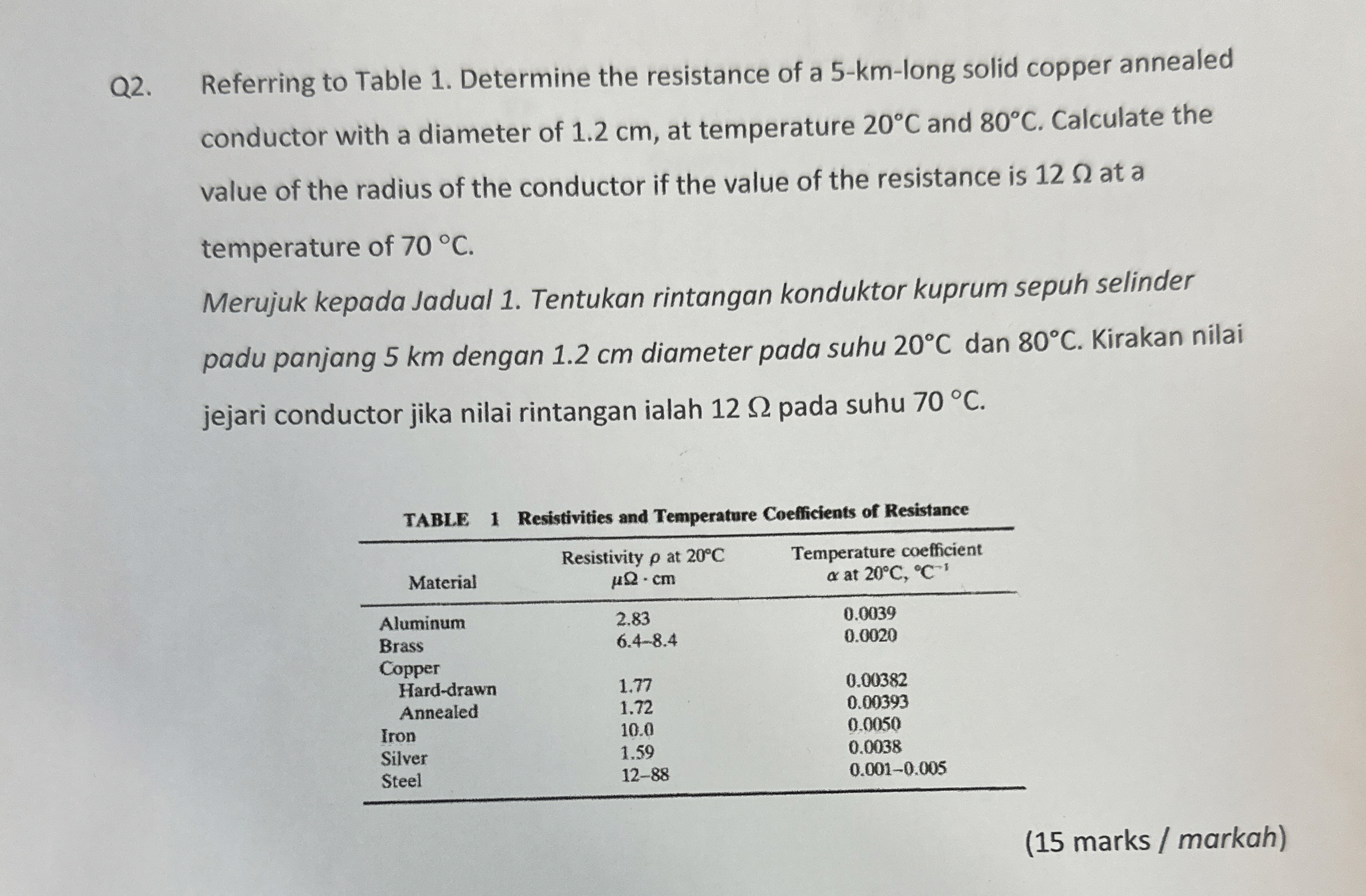 Q 2 . Referring to Table 1 . Determine the