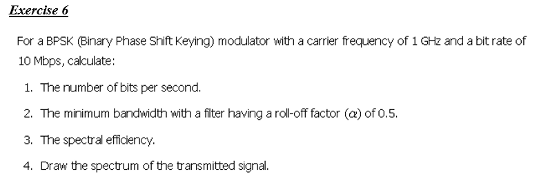 Exercise 6 For a BPSK ( Binary Phase Shift Keying