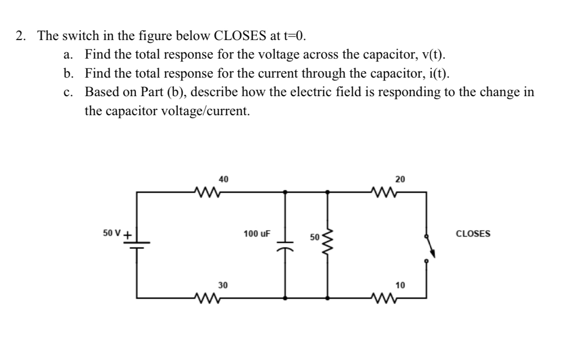 The switch in the figure below CLOSES at t = 0 .