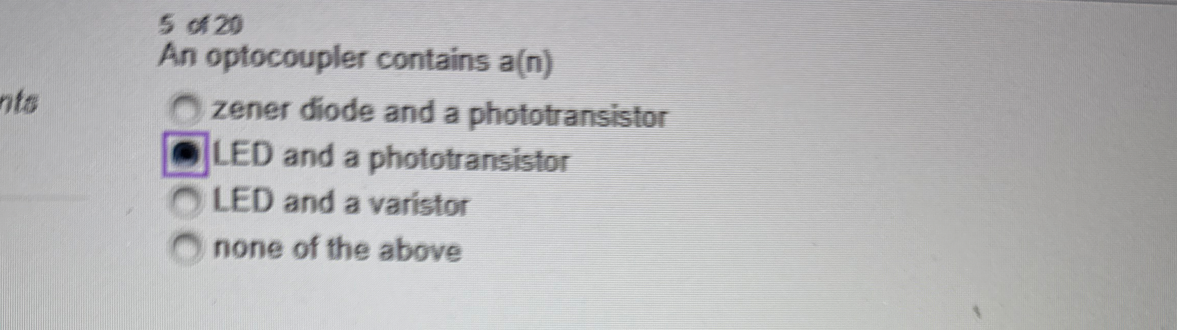 5 of 2 0 An optocoupler contains a ( n ) zener