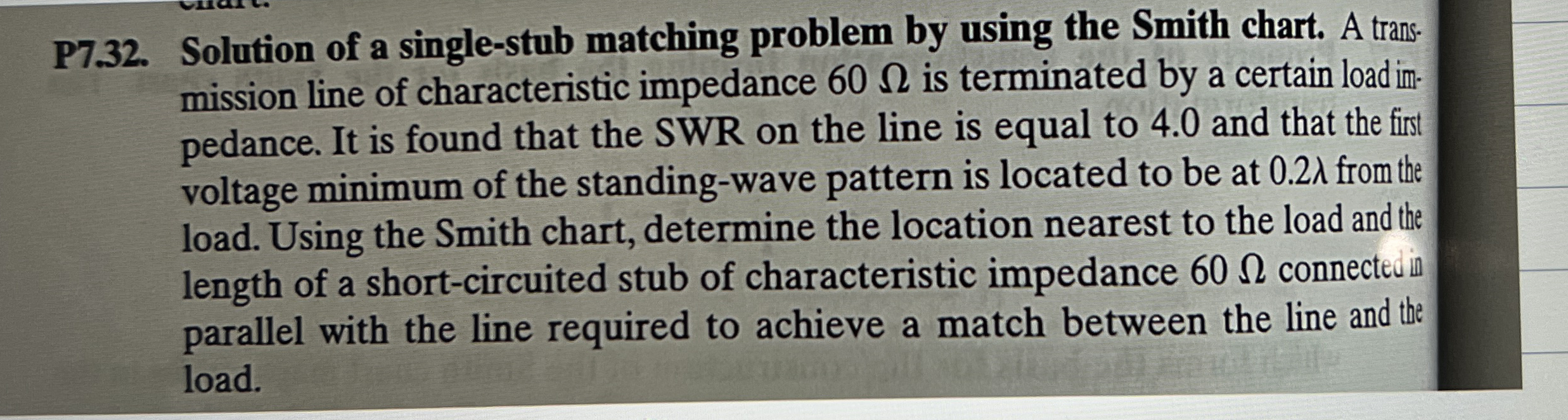 P 7 . 3 2 . Solution of a single - stub matching