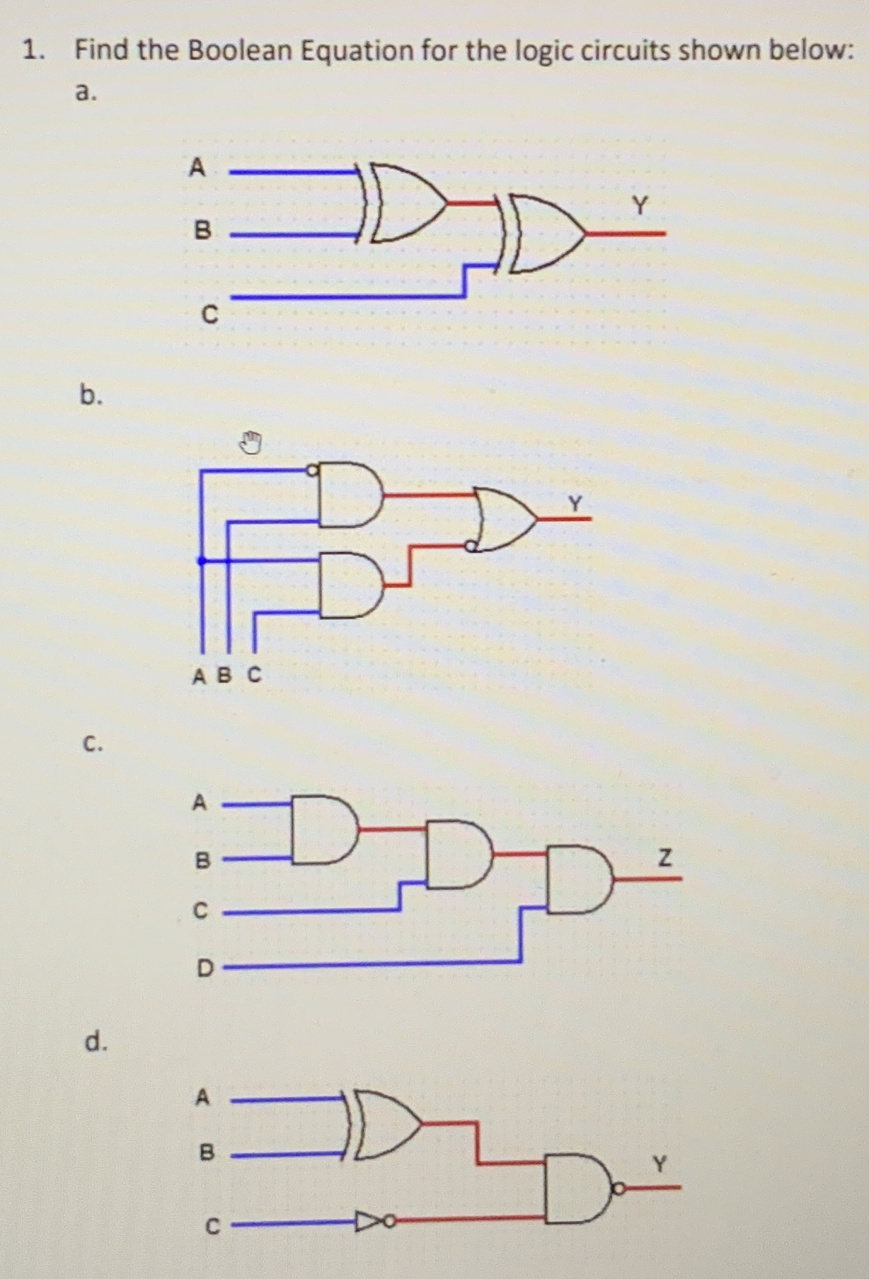 Find the Boolean Equation for the logic circuits
