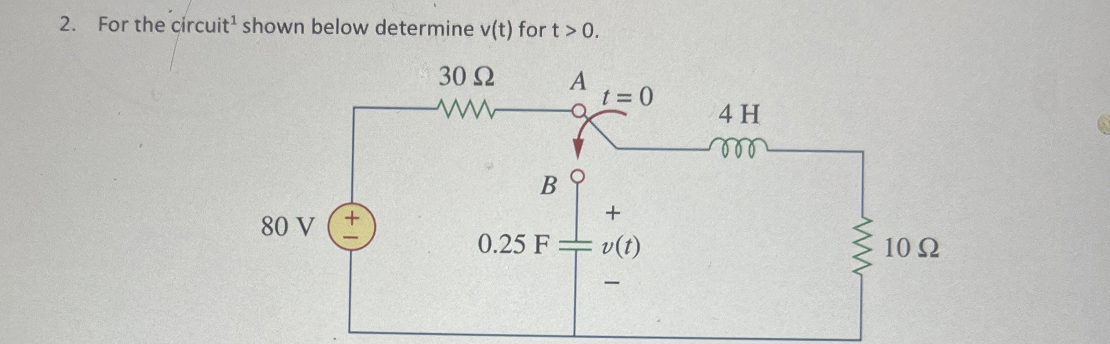 For the circuit ? 1 shown below determine v ( t )