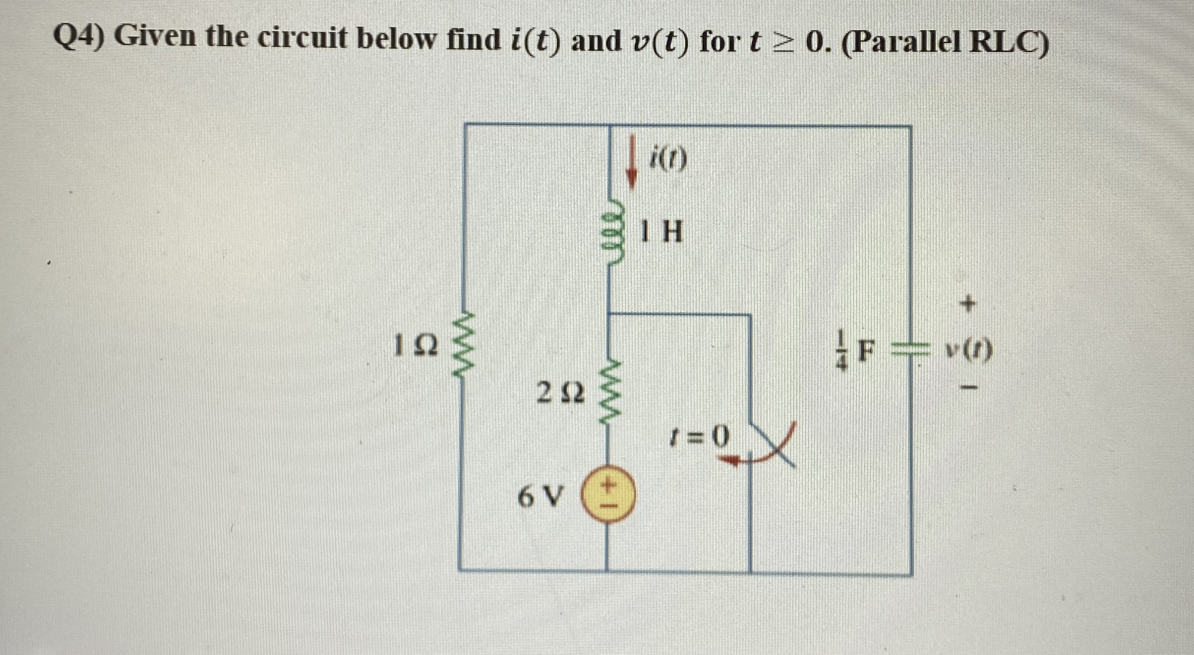 Q 4 ) Given the circuit below find i ( t ) and v
