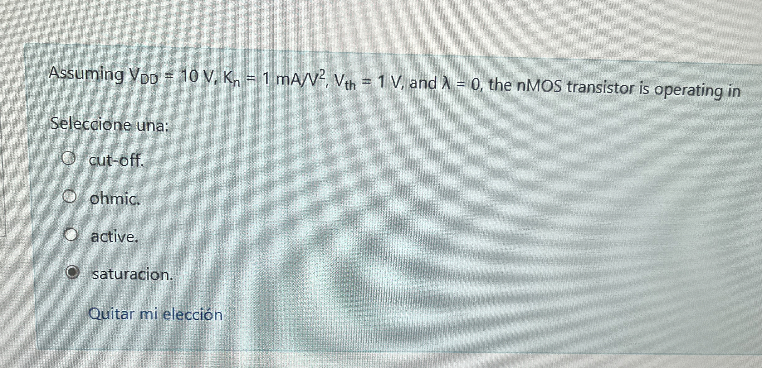 Assuming V D D = 1 0 V , K n = 1 m A V 2 , V t h