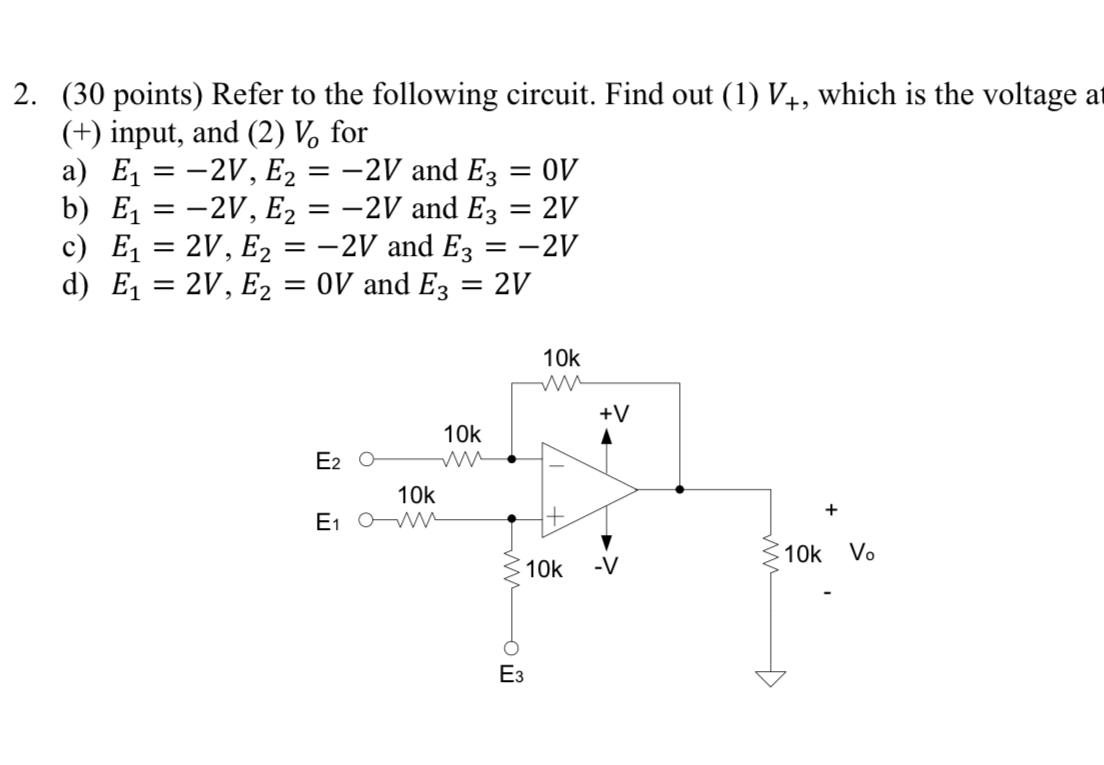 ( 3 0 points ) Refer to the following circuit.