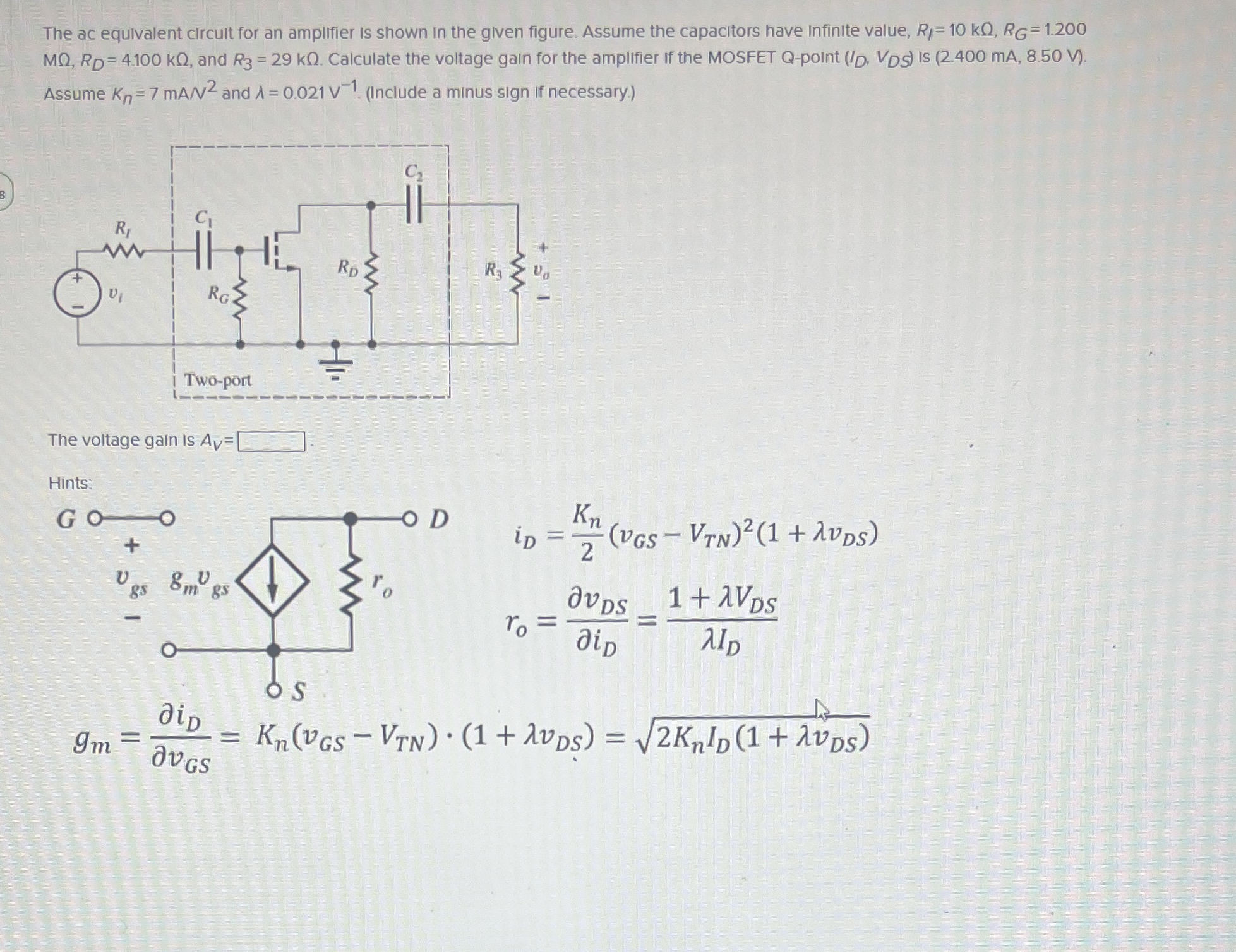 The ac equivalent circuit for an amplifier is