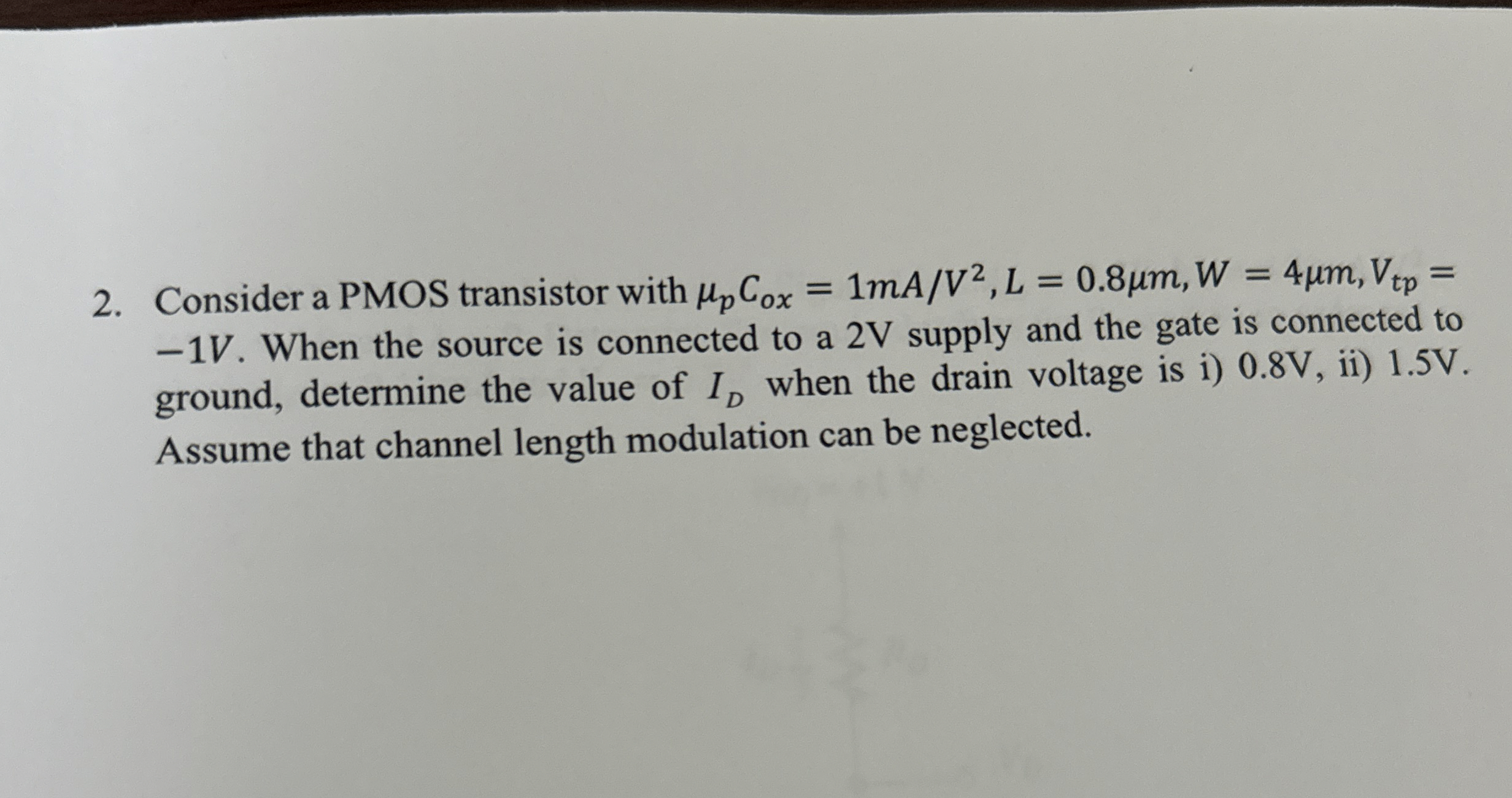 Consider a PMOS transistor with p C o x = 1 m A V