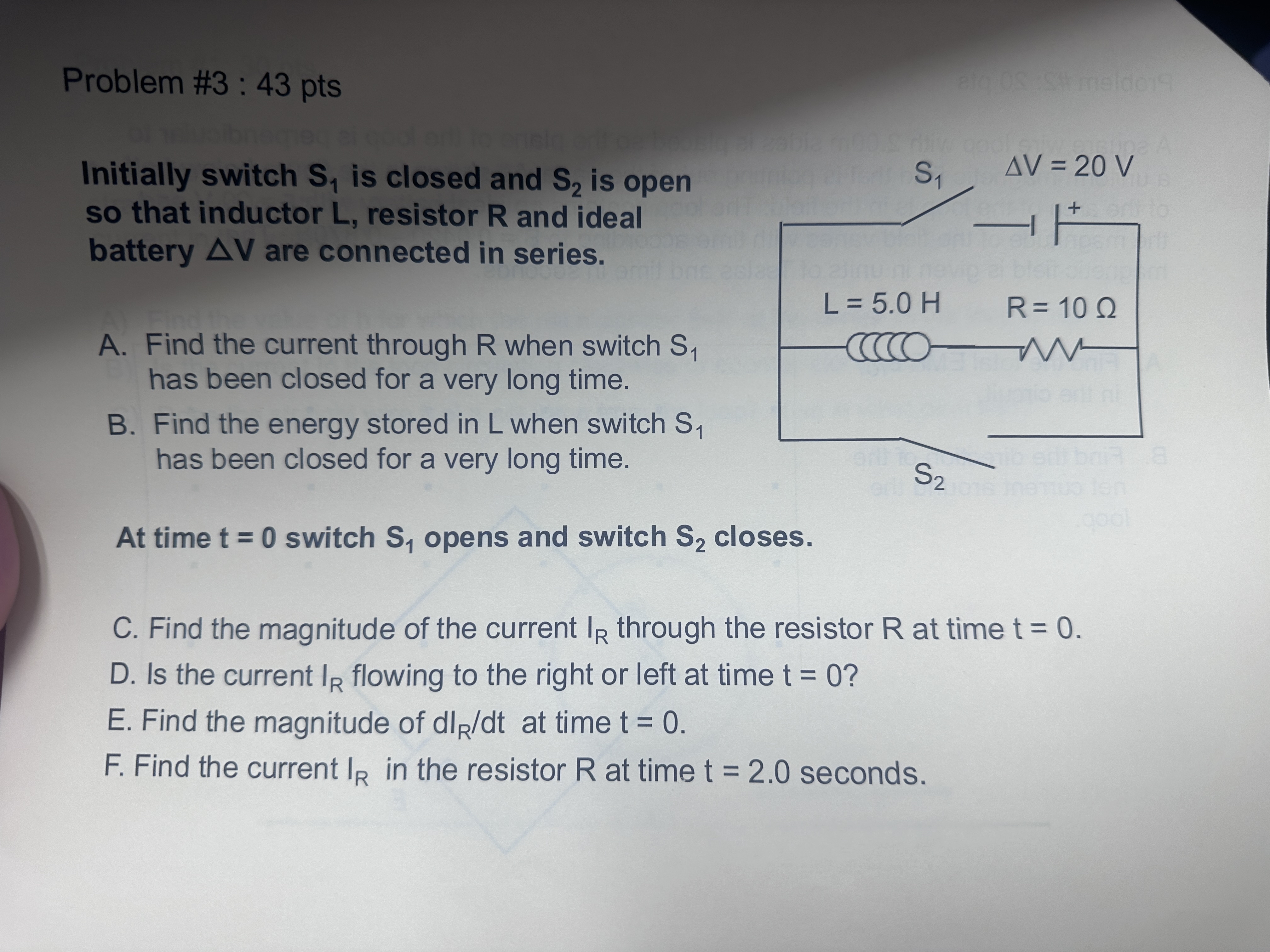 Problem # 3 : 4 3 pts Initially switch S 1 is
