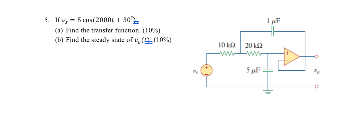 If v s = 5 c o s ( 2 0 0 0 t + 3 0 ) ( a ) Find
