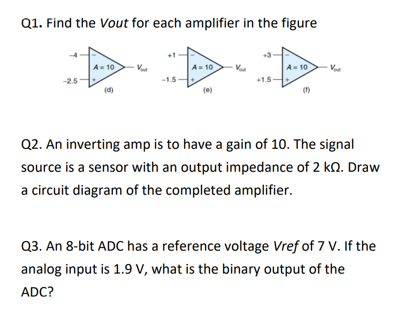Q 1 . Find the Vout for each amplifier in the