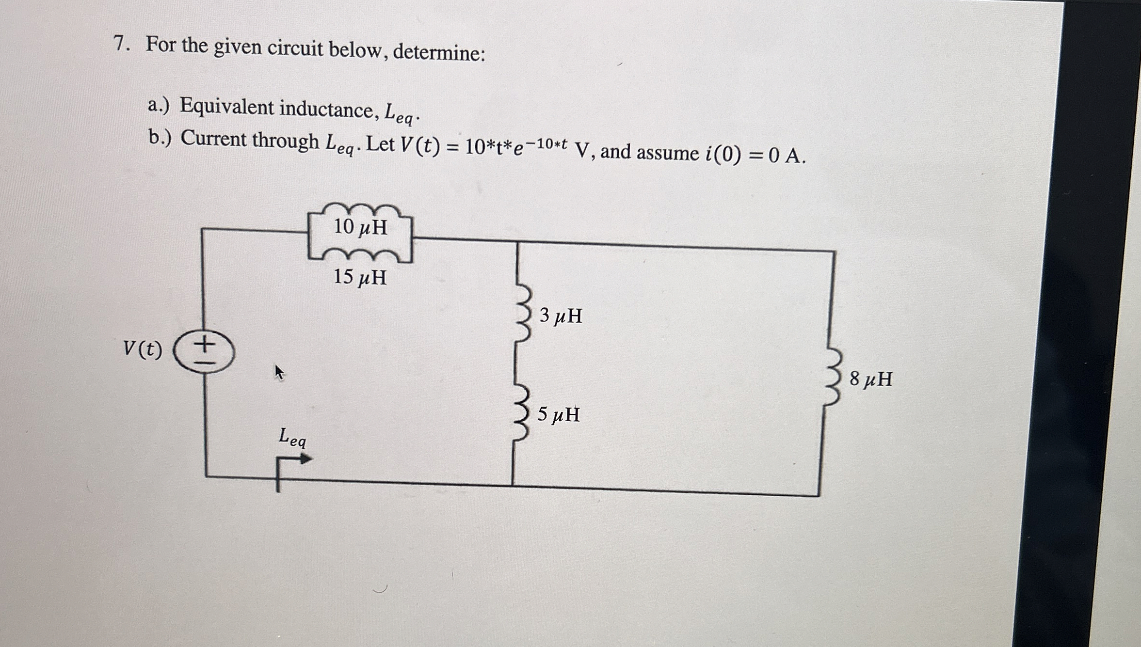 For the given circuit below, determine: a . )
