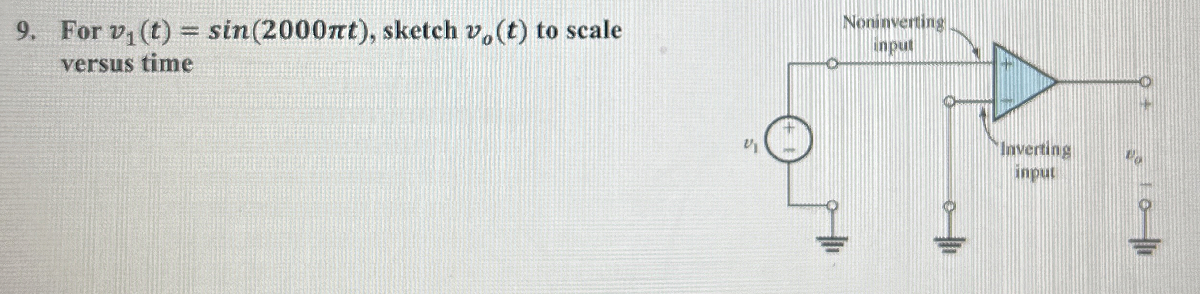 For v 1 ( t ) = s i n ( 2 0 0 0 t ) , sketch v o