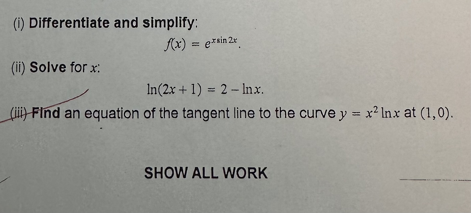 ( i ) Differentiate and simplify: f ( x ) = e x s