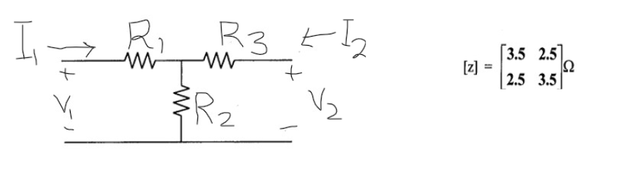 FInd the resistor values given the z parameters.