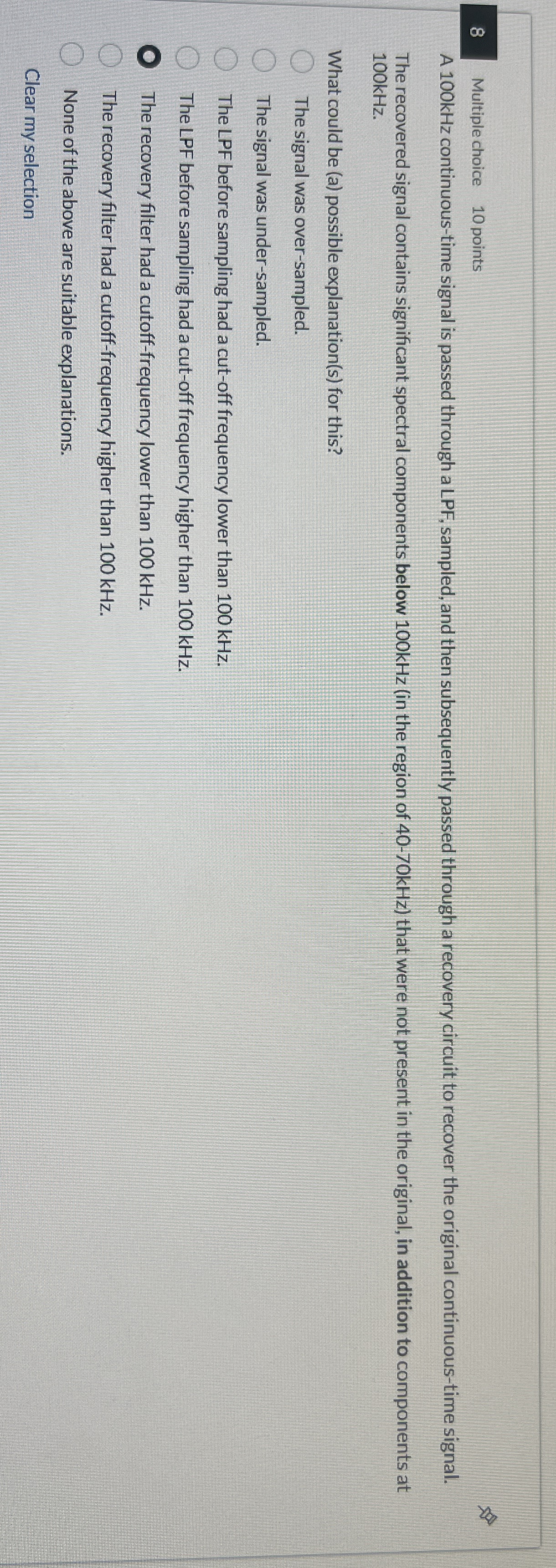 8 Multiple choice 1 0 points A 1 0 0 kHz