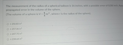 The measurement of the radius of a spherical
