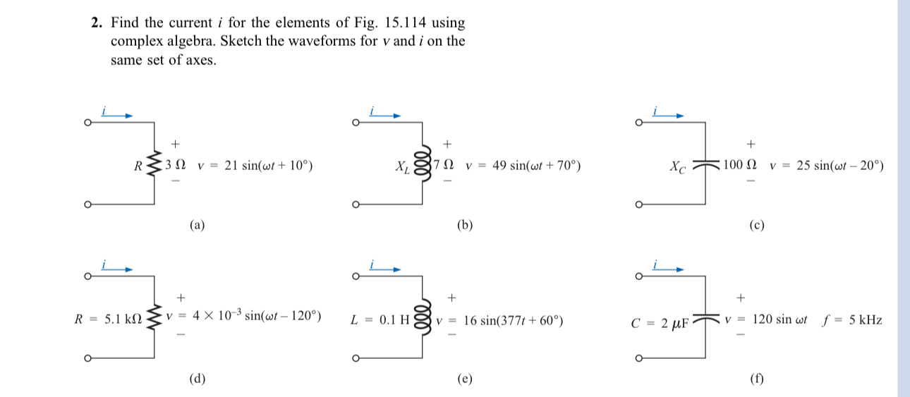 Find the current i for the elements of Fig. 1 5 .
