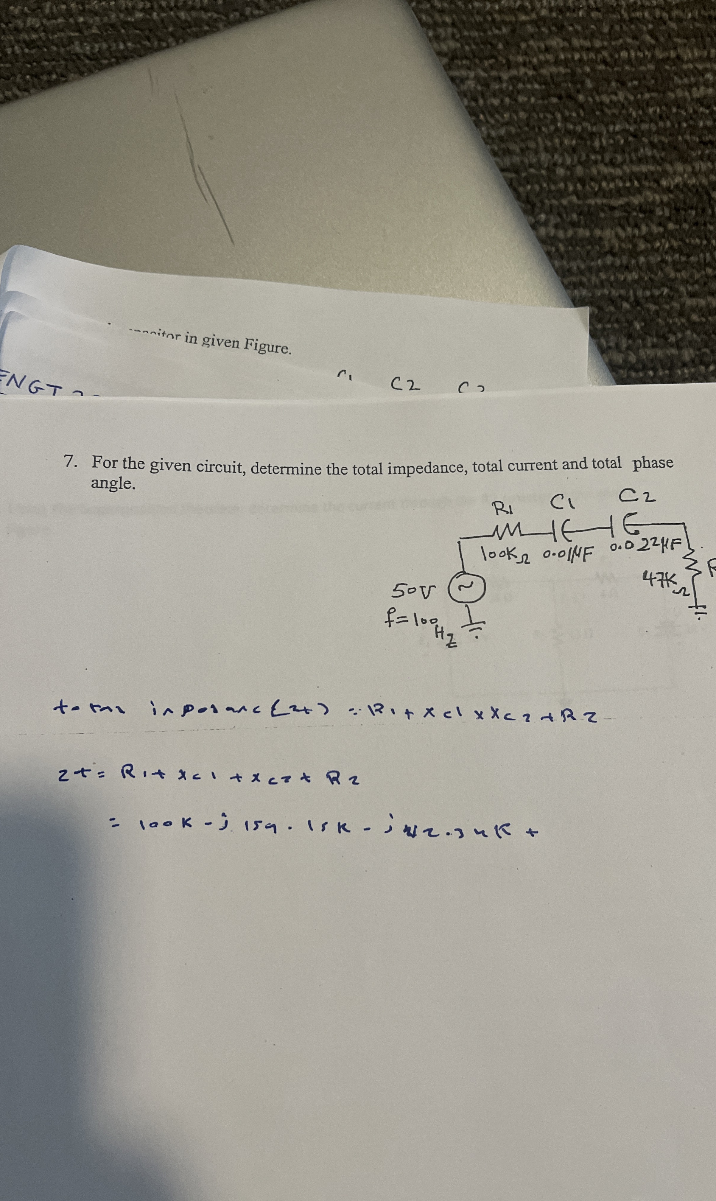 For the given circuit, determine the total