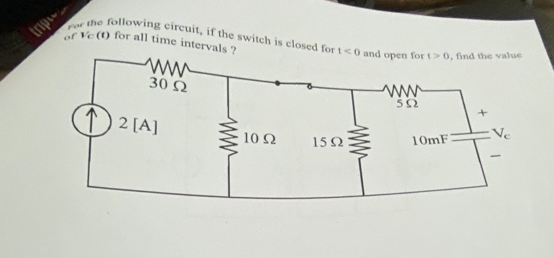 ror the following circuit, if the switch is