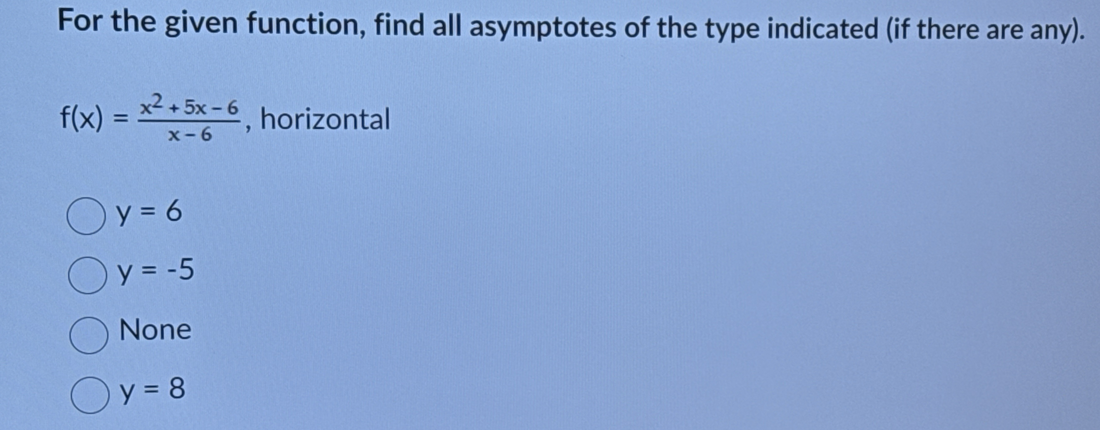 For the given function, find all asymptotes of
