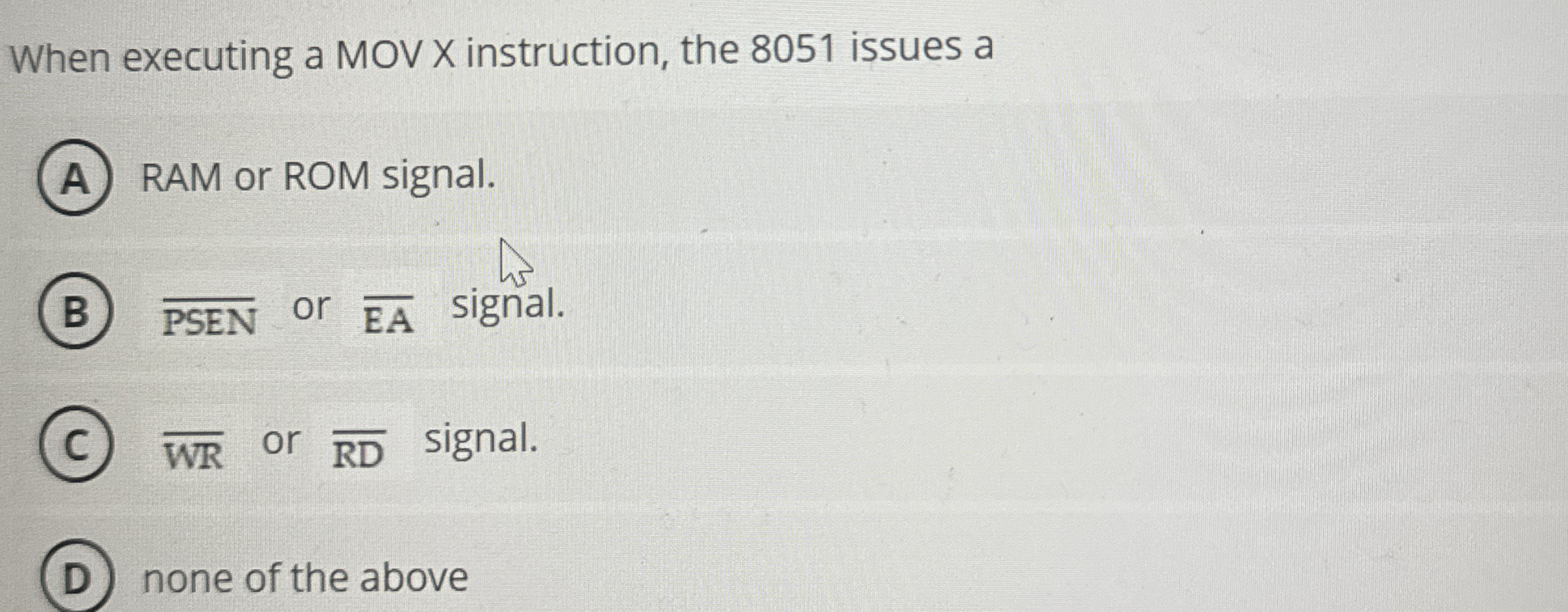 When executing a MOV X instruction, the 8 0 5 1